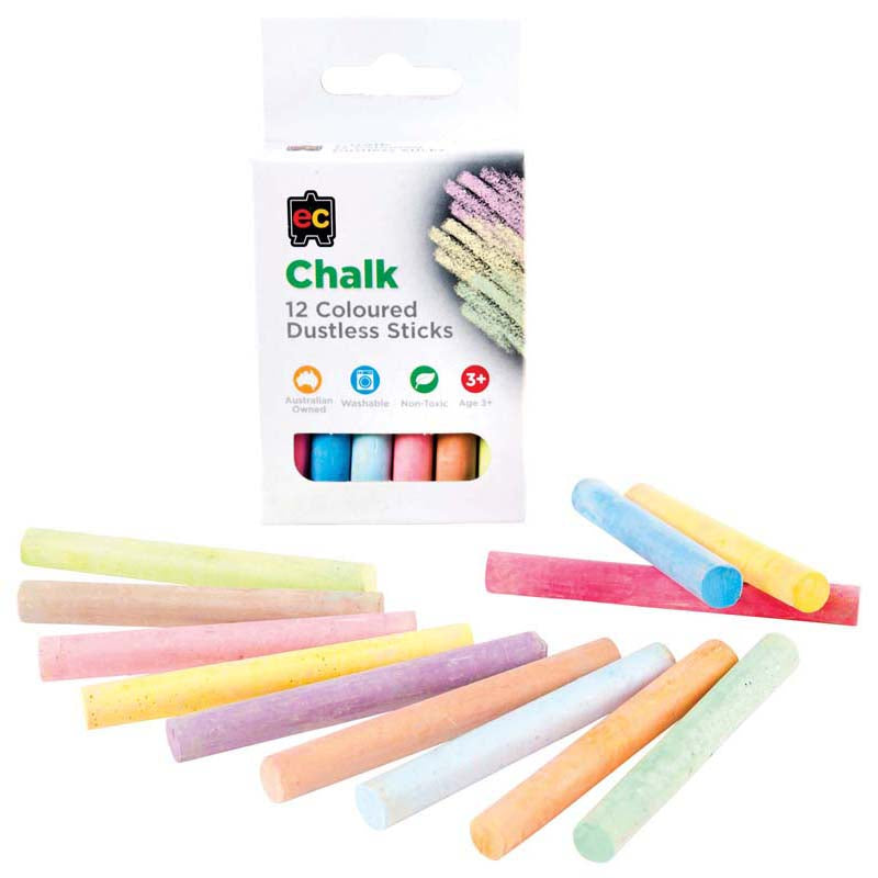 EC Dustless Chalk Coloured 12 Pack - Cafe Supply