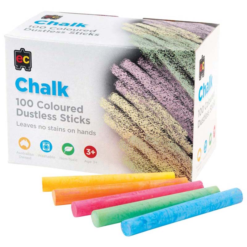 EC Dustless Chalk Coloured Box 100 - Cafe Supply