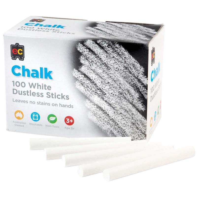 EC Dustless Chalk White Box 100 - Cafe Supply