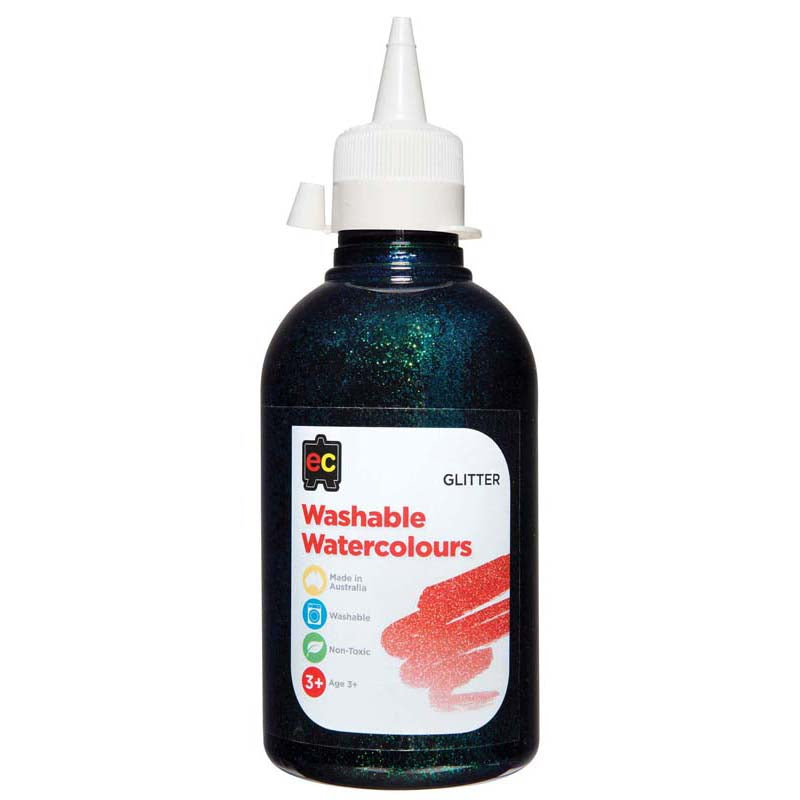 EC Paint Washable Watercolours Glitter 250ml Black - Cafe Supply