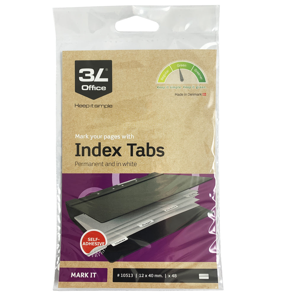 3L Index Tab 40mm White 48 Pack - Cafe Supply
