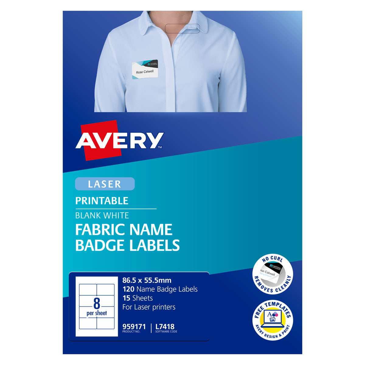 Avery Label Fabric Badge L7418 86.5 x 55.5mm 8up 15 Sheets - Cafe Supply