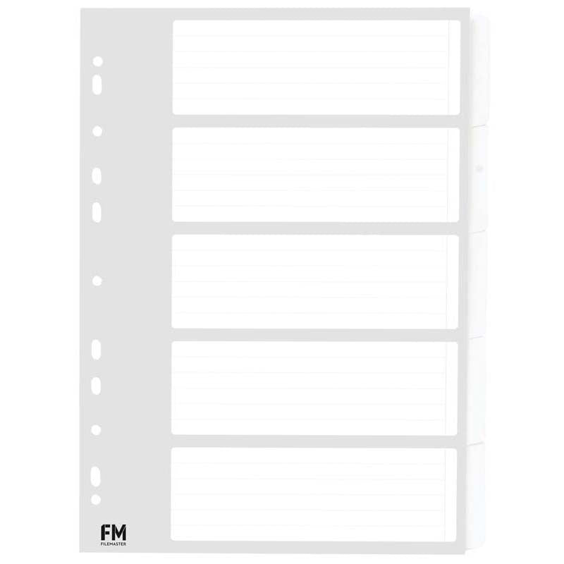FM Indices A4 5 Tab White Cardboard - Cafe Supply