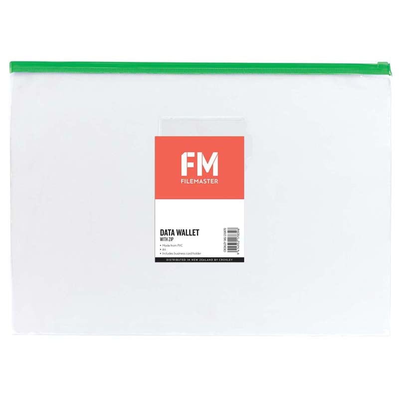 FM Data Wallet A4 Clear PVC With Zip Assorted - Cafe Supply