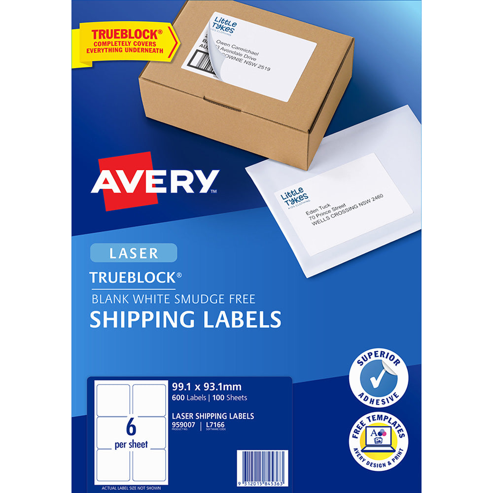 Avery Label L7166-100 Laser 6up 100 Sheets 99x93mm - Cafe Supply