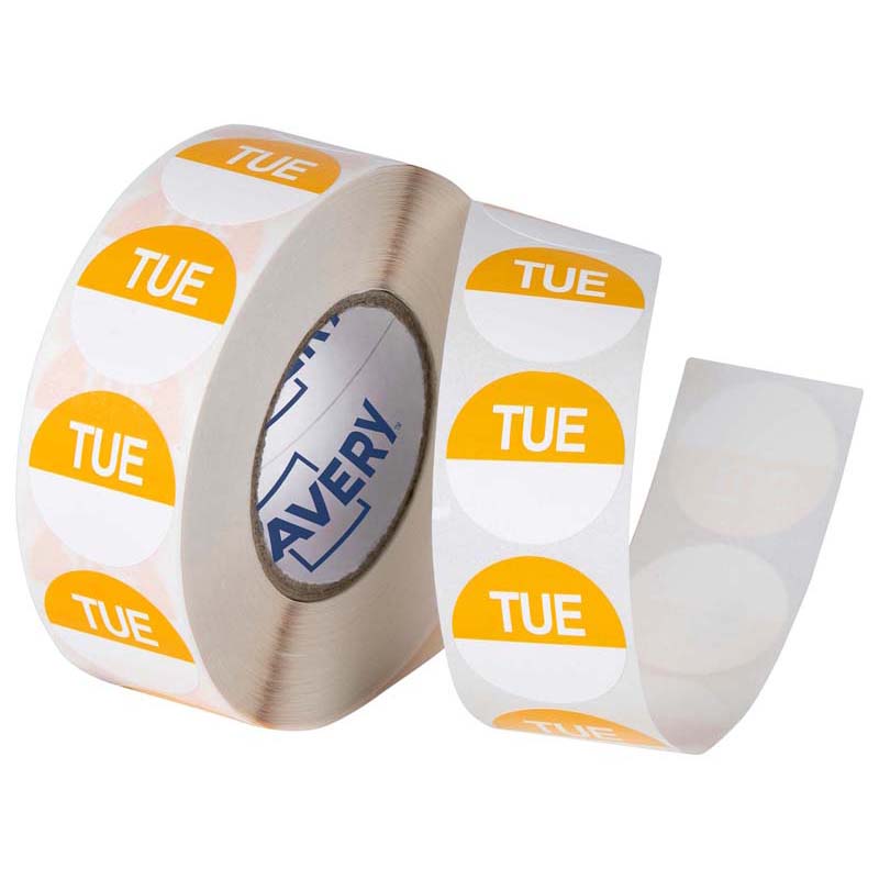 Avery Labels Tuesday Round Day 24mm Yellow White 1000 Roll - Cafe Supply