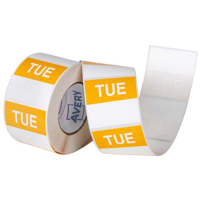 Avery Labels Tuesday Square Day 40x40mm Yellow White 500 Roll - Cafe Supply