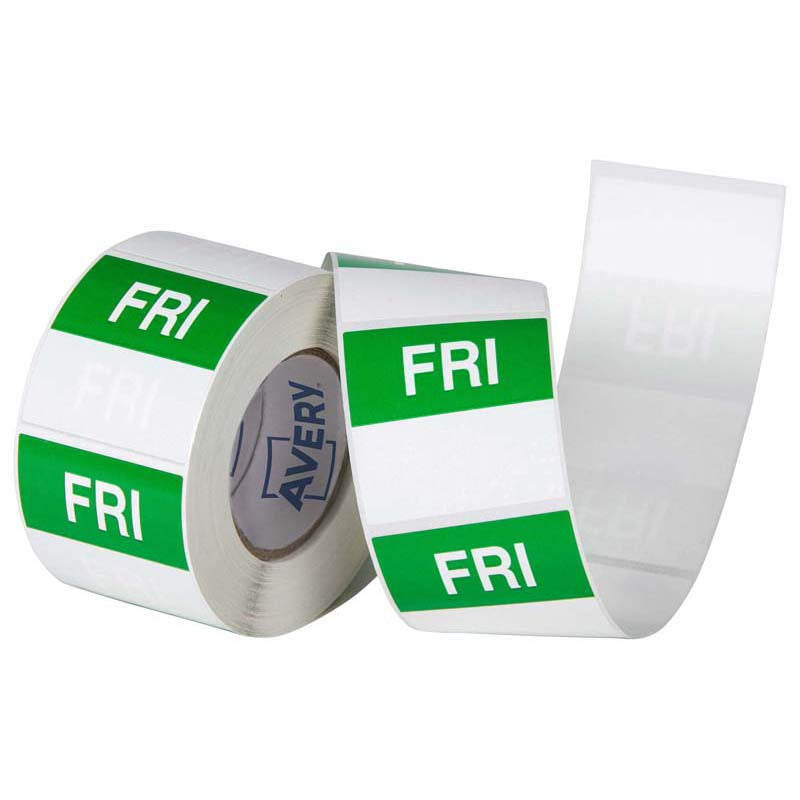 Avery Labels Friday Square Day 40x40mm Green White 500 Roll - Cafe Supply