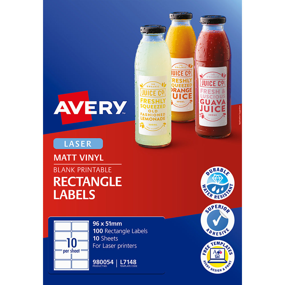 Avery Label Permanent Rectangular L7148 96x51mm 10up 10 Sheets - Cafe Supply