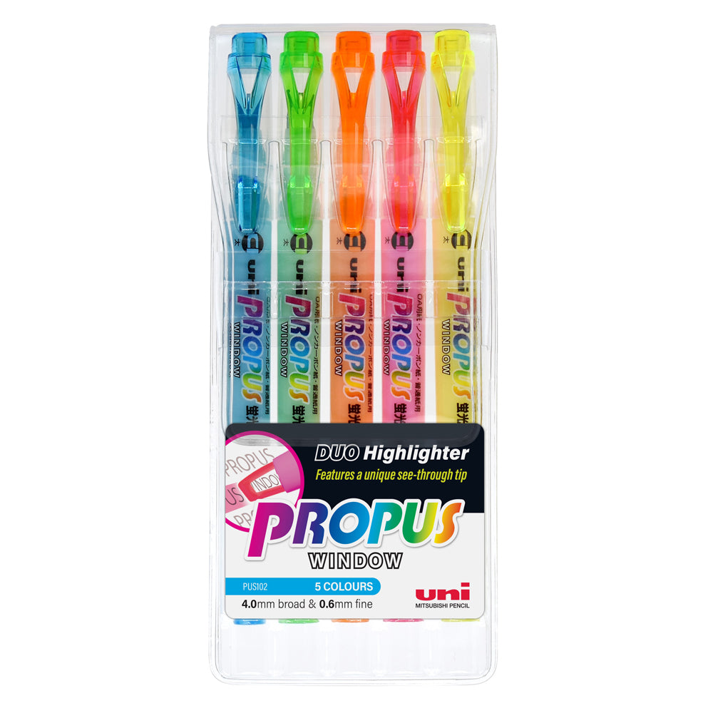 Uni Propus Window Double-Ended Highlighter 4.0mm/0.6mm 5 Pack - Cafe Supply