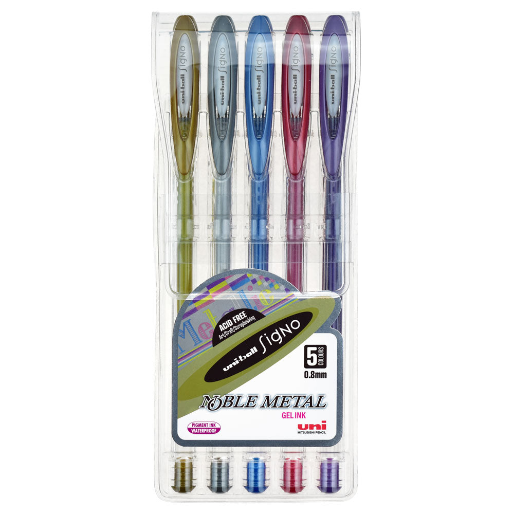 Uni-ball Signo Noble 0.8mm Metal Capped Pack 5 Asstd UM-120 - Cafe Supply