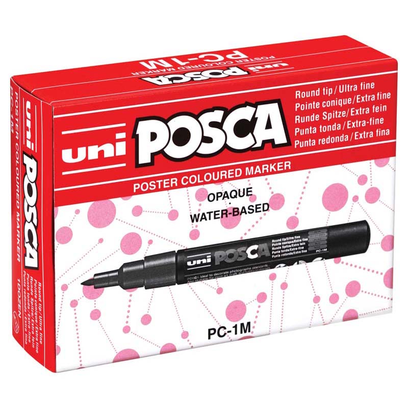 Uni Posca Marker 0.7mm Ultra-Fine Round Tip Asstd Pack 12 PC-1M - Cafe Supply