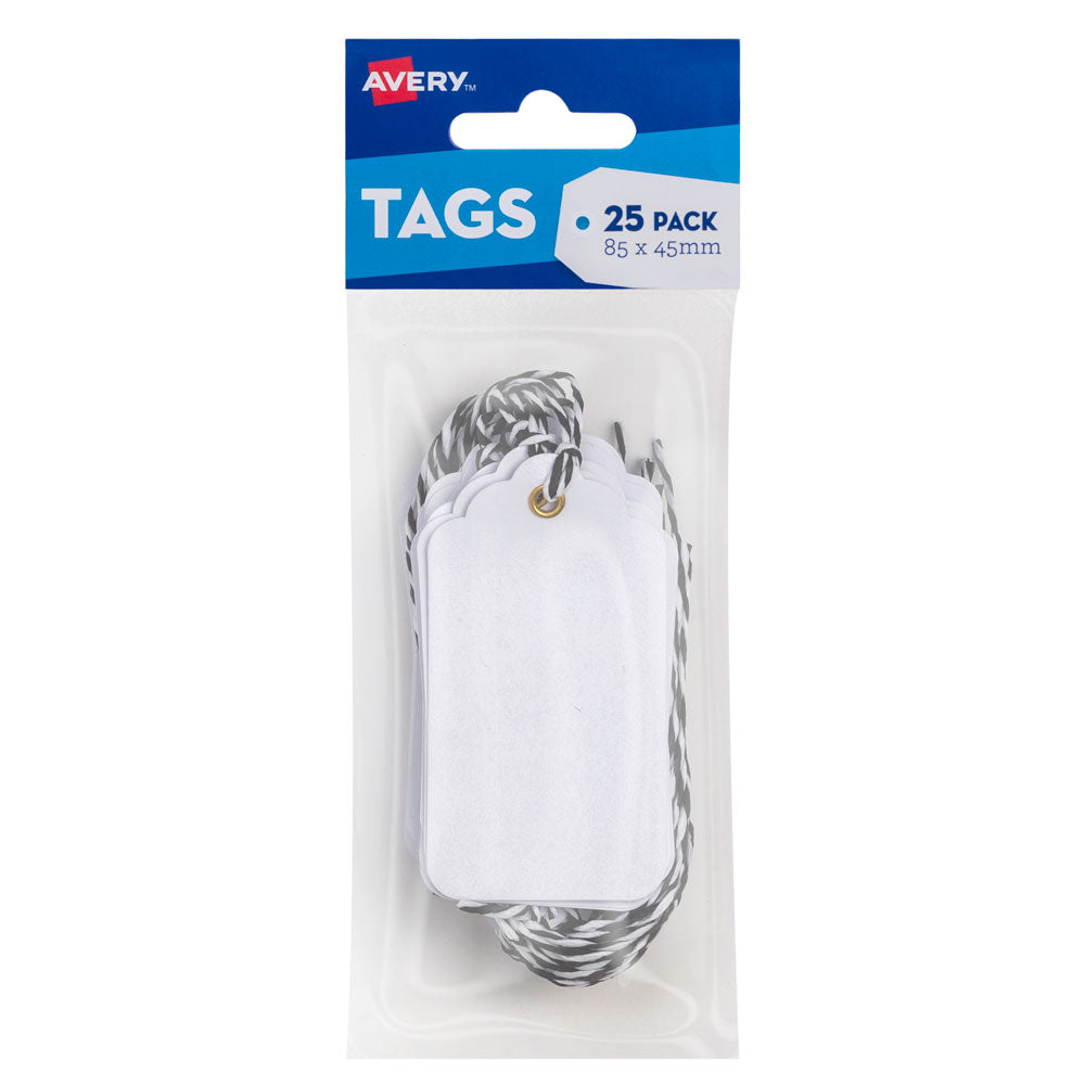 Avery White Scallop Tags w/Strings 85x45mm 25 Pack - Cafe Supply