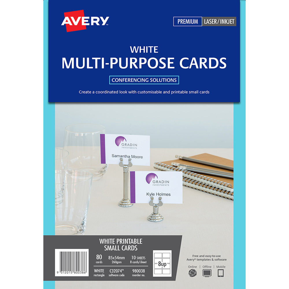 Avery Cards Multi Purpose Inkjet Laser 8up 10 Sheets - Cafe Supply