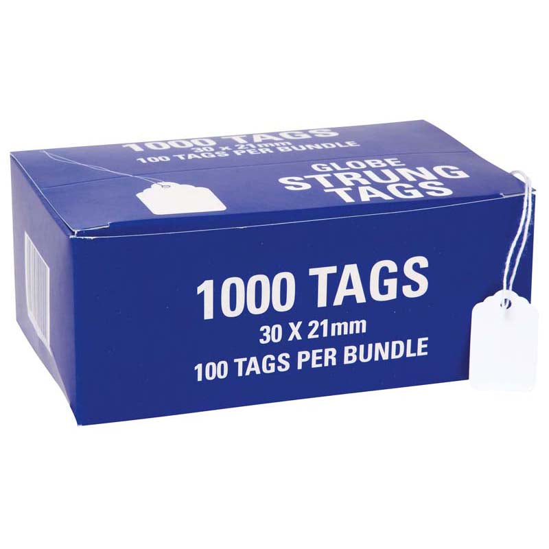 Globe Hardware Tags Strung 23H 30x21mm Box 1000 - Cafe Supply