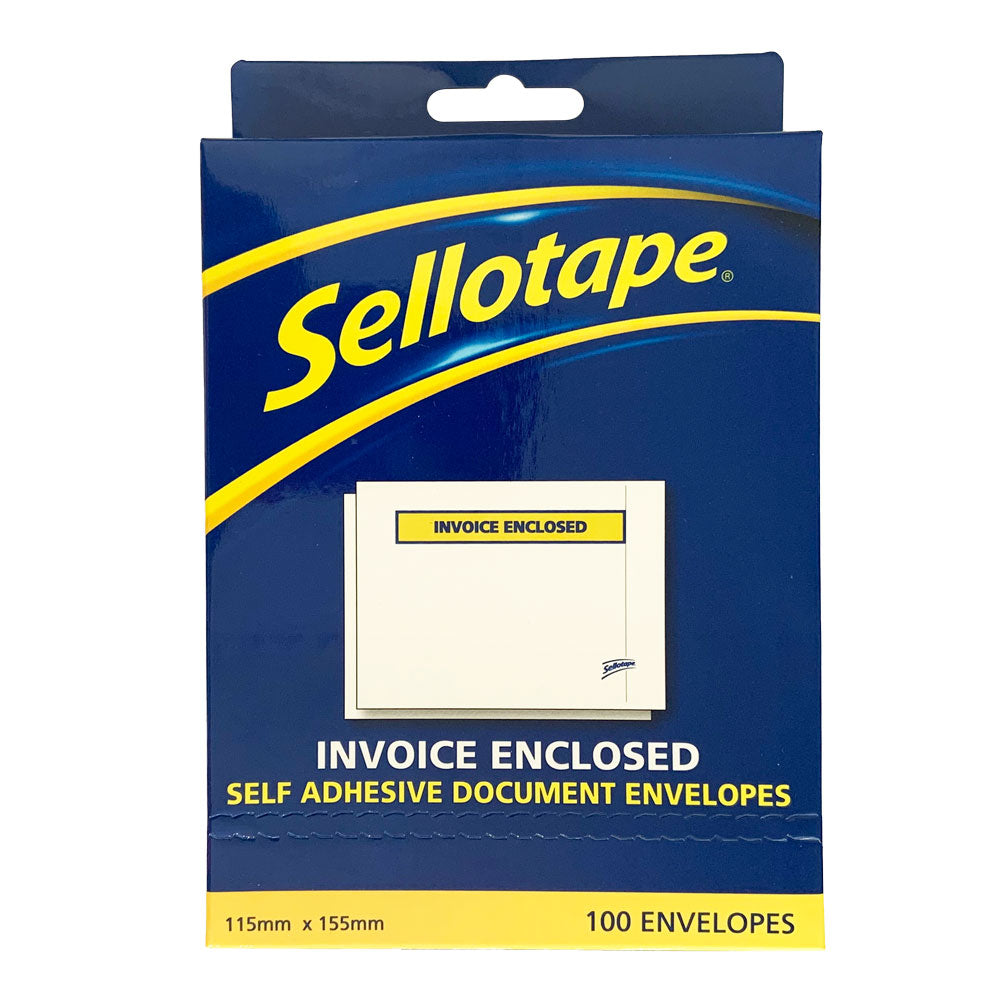 Sellotape Labelopes Invoice Enclosed 115x155mm 100/Pkt - Cafe Supply