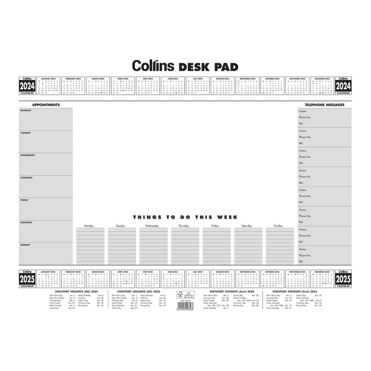 Collins A2 Executive Desk Pad 50lf 2024 2025 - Cafe Supply