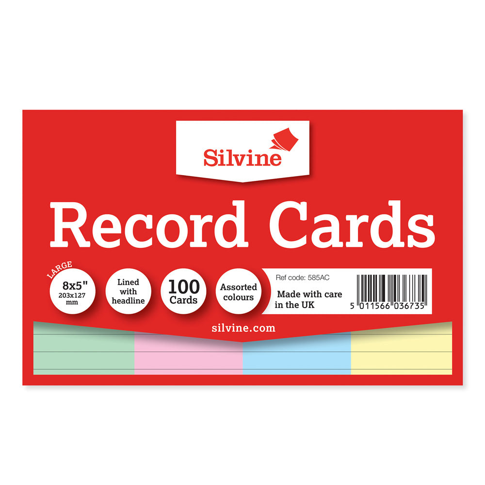 Silvine Record Cards 8x5 Ruled Assorted Colours - Cafe Supply
