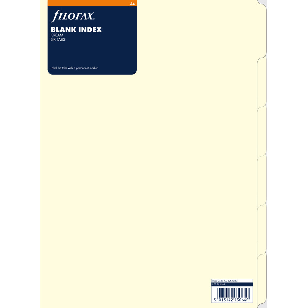 Filofax A4 Cream Blank Index 6 Tabs Refill - Cafe Supply