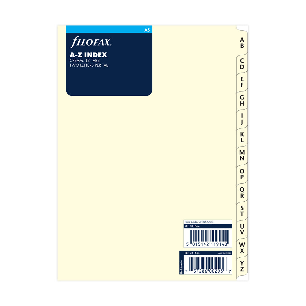 Filofax A5 Cream A-Z Index Refill - Cafe Supply