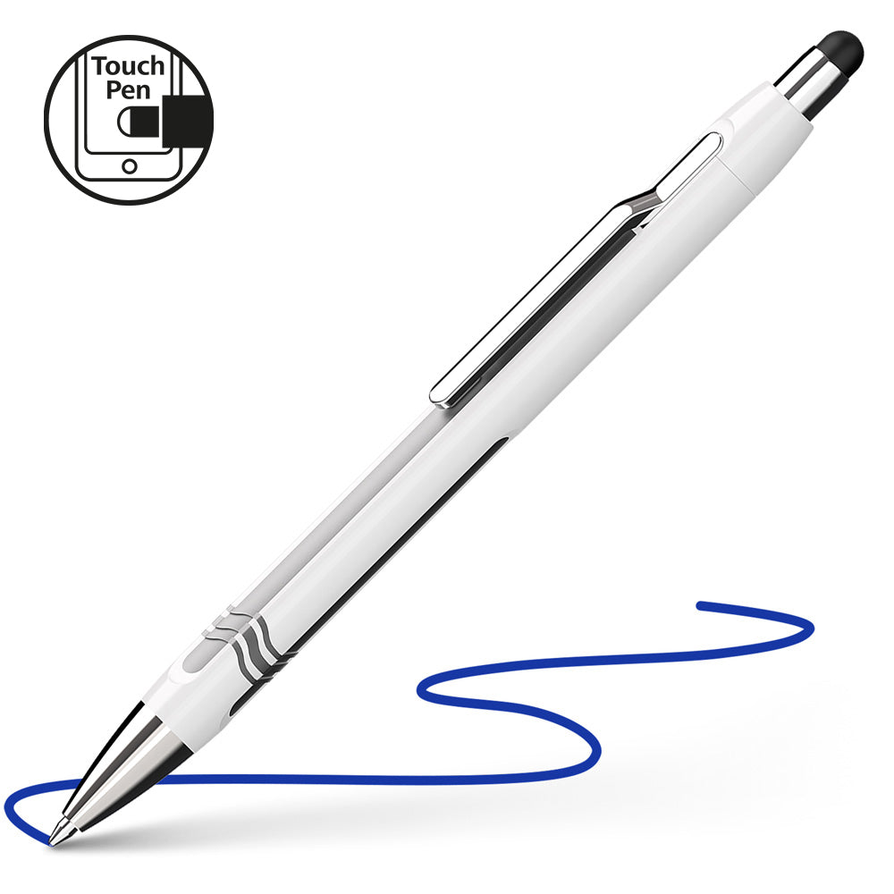 Schneider Ballpoint Stylus Pen Epsilon Touch Extra Broad Blue Ink White/Silver Barrel - Cafe Supply