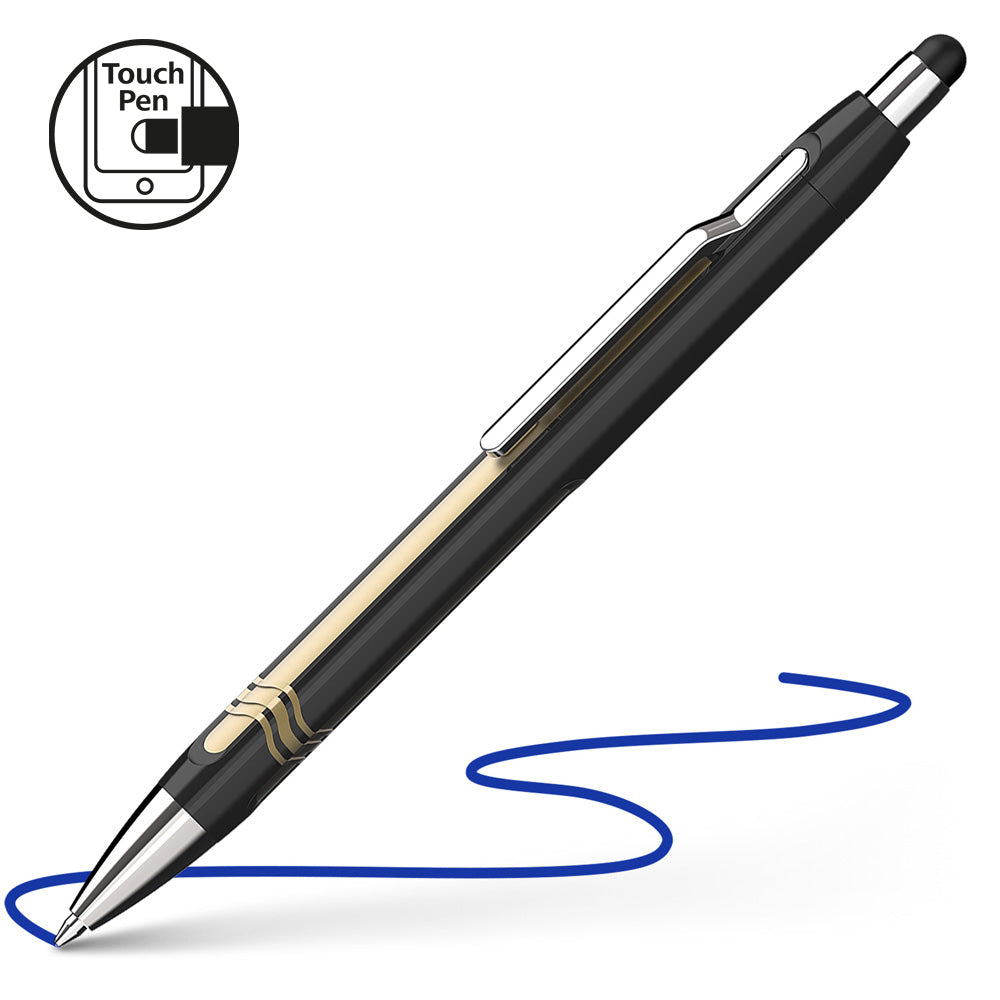 Schneider Ballpoint Stylus Pen Epsilon Touch Extra Broad Blue Ink Black/Gold Barrel - Cafe Supply