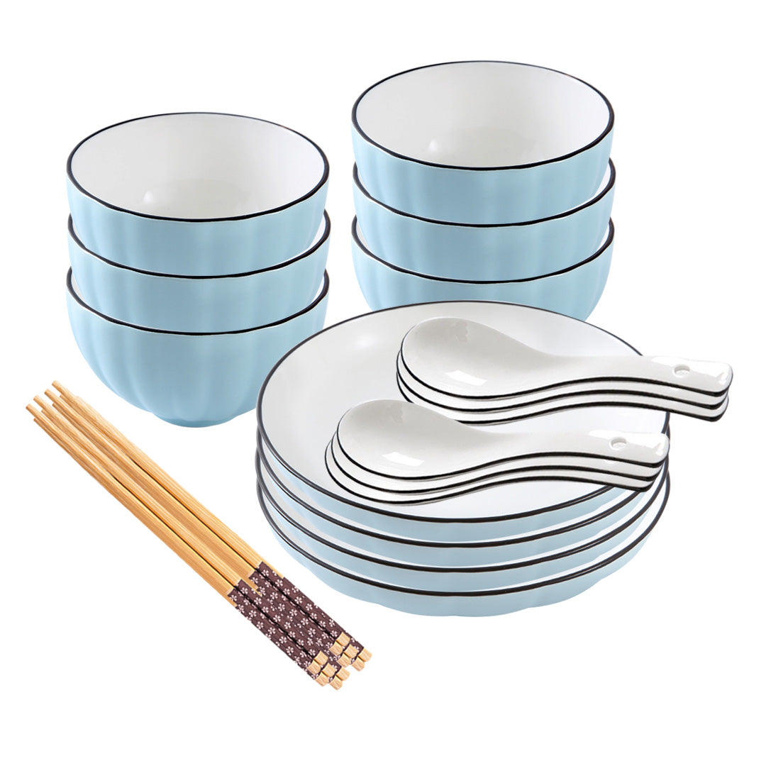 SOGA Blue Japanese Style Ceramic Dinnerware Crockery Soup Bowl Plate Server Kitchen Home Decor Set of 10 - Cafe Supply
