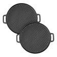 SOGA 2X 30cm Round Cast Iron Ribbed BBQ Pan Skillet Steak Sizzle Platter with Handle - Cafe Supply