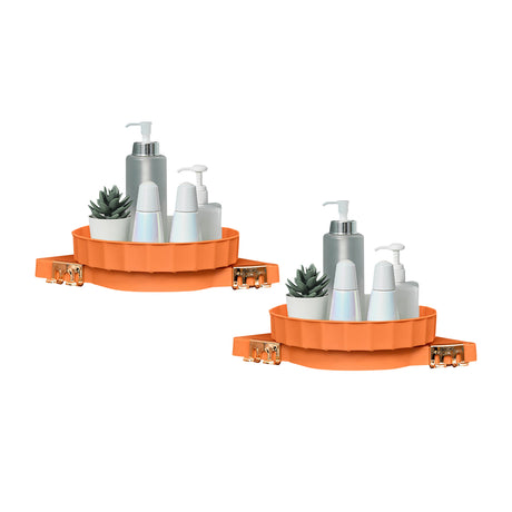 SOGA 2X Orange 360 Degree Wall-Mounted Rotating Bathroom Organiser Corner Vanity Rack Toilet Adhesive Storage Shelf - Cafe Supply