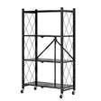 SOGA 4 Tier Steel Black Foldable Kitchen Cart Multi-Functional Shelves Portable Storage Organizer with Wheels - Cafe Supply