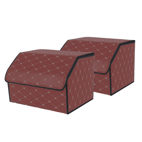 SOGA 2X Leather Car Boot Collapsible Foldable Trunk Cargo Organizer Portable Storage Box Coffee/Gold Stitch Medium - Cafe Supply