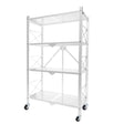 SOGA 4 Tier Steel White Foldable Display Stand Multi-Functional Shelves Portable Storage Organizer with Wheels - Cafe Supply