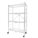SOGA 4 Tier Steel White Foldable Display Stand Multi-Functional Shelves Portable Storage Organizer with Wheels - Cafe Supply