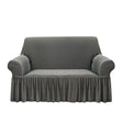 SOGA 2-Seater Grey Sofa Cover with Ruffled Skirt Couch Protector High Stretch Lounge Slipcover Home Decor - Cafe Supply