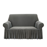 SOGA 2-Seater Grey Sofa Cover with Ruffled Skirt Couch Protector High Stretch Lounge Slipcover Home Decor - Cafe Supply