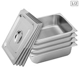 SOGA 4X Gastronorm GN Pan Full Size 1/2 GN Pan 10cm Deep Stainless Steel Tray With Lid - Cafe Supply