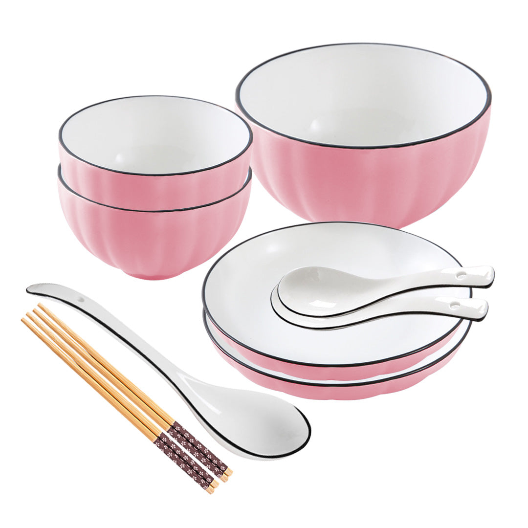 SOGA Pink Japanese Style Ceramic Dinnerware Crockery Soup Bowl Plate Server Kitchen Home Decor Set of 5 - Cafe Supply