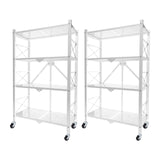 SOGA 2X 4 Tier Steel White Foldable Display Stand Multi-Functional Shelves Portable Storage Organizer with Wheels - Cafe Supply