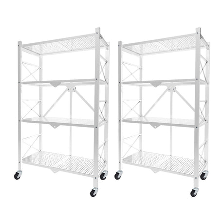 SOGA 2X 4 Tier Steel White Foldable Display Stand Multi-Functional Shelves Portable Storage Organizer with Wheels - Cafe Supply