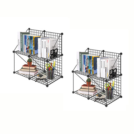 SOGA 2X Black Portable 4-Cube 2 Column Storage Organiser Foldable DIY Modular Grid Space Saving Shelf - Cafe Supply