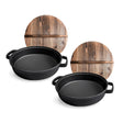 SOGA 2X 35cm Round Cast Iron Pre-seasoned Deep Baking Pizza Frying Pan Skillet with Wooden Lid - Cafe Supply