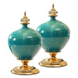 SOGA 2X 38cm Ceramic Oval Flower Vase with Gold Metal Base Green - Cafe Supply