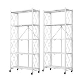 SOGA 2X 5 Tier Steel White Foldable Kitchen Cart Multi-Functional Shelves Portable Storage Organizer with Wheels - Cafe Supply