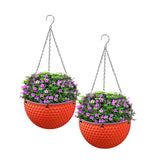 SOGA 2X Red Medium Hanging Resin Flower Pot Self Watering Basket Planter Outdoor Garden Decor - Cafe Supply