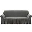 SOGA 3-Seater Grey Sofa Cover with Ruffled Skirt Couch Protector High Stretch Lounge Slipcover Home Decor - Cafe Supply
