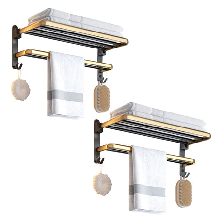 SOGA 2X 62cm Wall-Mounted Double Pole Towel Holder Bathroom Organiser Rail Hanger with Hooks - Cafe Supply