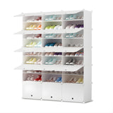 SOGA 9 Tier 3 Column White Shoe Rack Organizer Sneaker Footwear Storage Stackable Stand Cabinet Portable Wardrobe with Cover - Cafe Supply