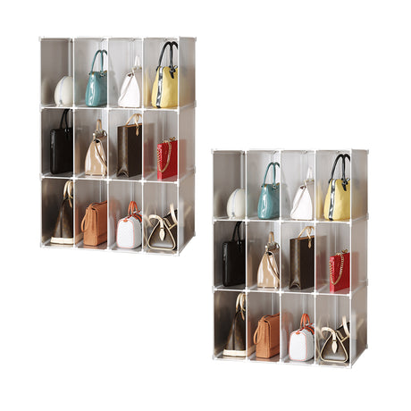 SOGA 2X 3 Tier Multifunctional PP Plastic Bag Box Portable Cubby DIY Storage Shelves Stackable Handbag Purse Organiser - Cafe Supply