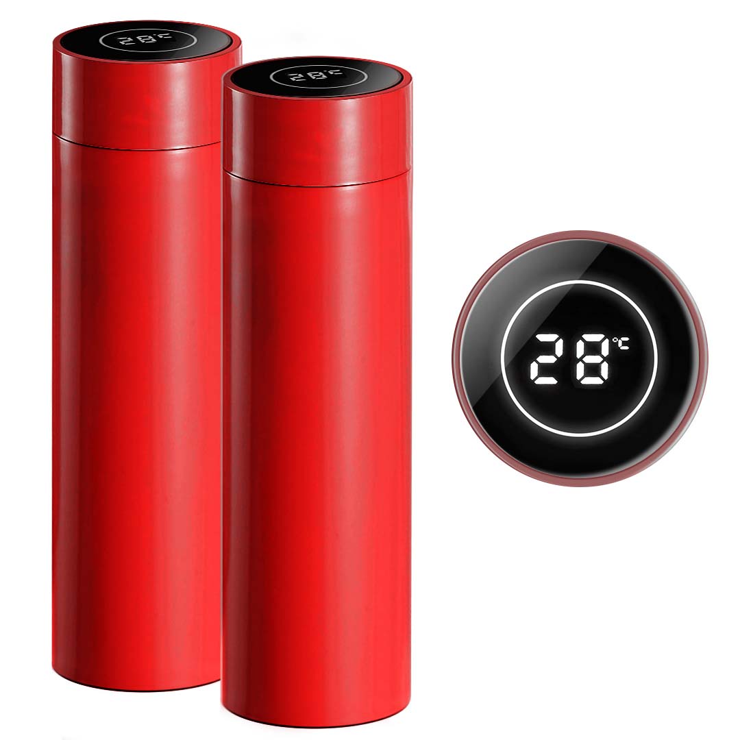 SOGA 2X 500ML Stainless Steel Smart LCD Thermometer Display Bottle Vacuum Flask Thermos Red - Cafe Supply