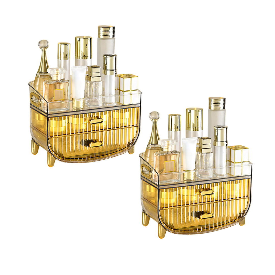 SOGA 2X 3 Tier Golden Yellow Multifunctional Countertop Cosmetic Storage Makeup Skincare Holder Jewelry Cabinet Bathroom Desk Drawer Vanity Organiser - Cafe Supply